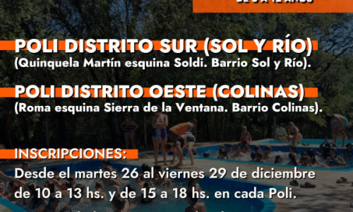 ESCUELAS DE VERANO Y PILETA MUNICIPAL: COMIENZAN LAS INSCRIPCIONES