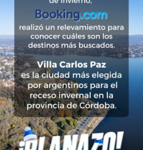 VILLA CARLOS PAZ: ENTRE LOS DESTINOS MÁS BUSCADOS PARA LAS VACACIONES INVERNALES SEGÚN LA PLATAFOR