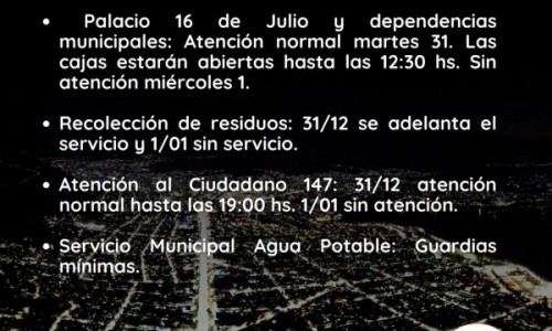 IMPORTANTE: INFORMACIÓN DE SERVICIOS PARA LAS FIESTAS DE AÑO NUEVO
