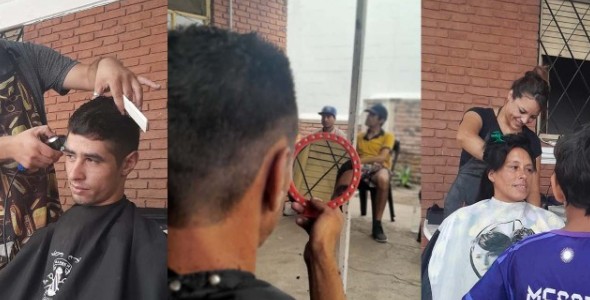 PELUQUEROS SOLIDARIOS CORTARON EL PELO A INTEGRANTES DEL REFUGIO CURA BROCHERO
