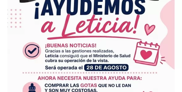 Leticia será operada en Córdoba y necesita ayuda para afrontar los gastos de su recuperación